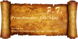 Preszburger Tétisz névjegykártya